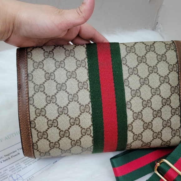 100% Authentic Gucci web sherry line clutch Bag - Picture 6 of 14